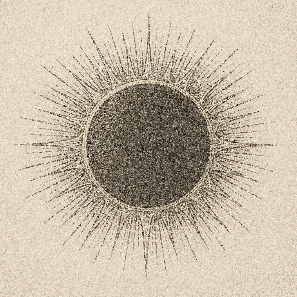 Dibujo a lápiz de sol con rayos finos en estilo clásico